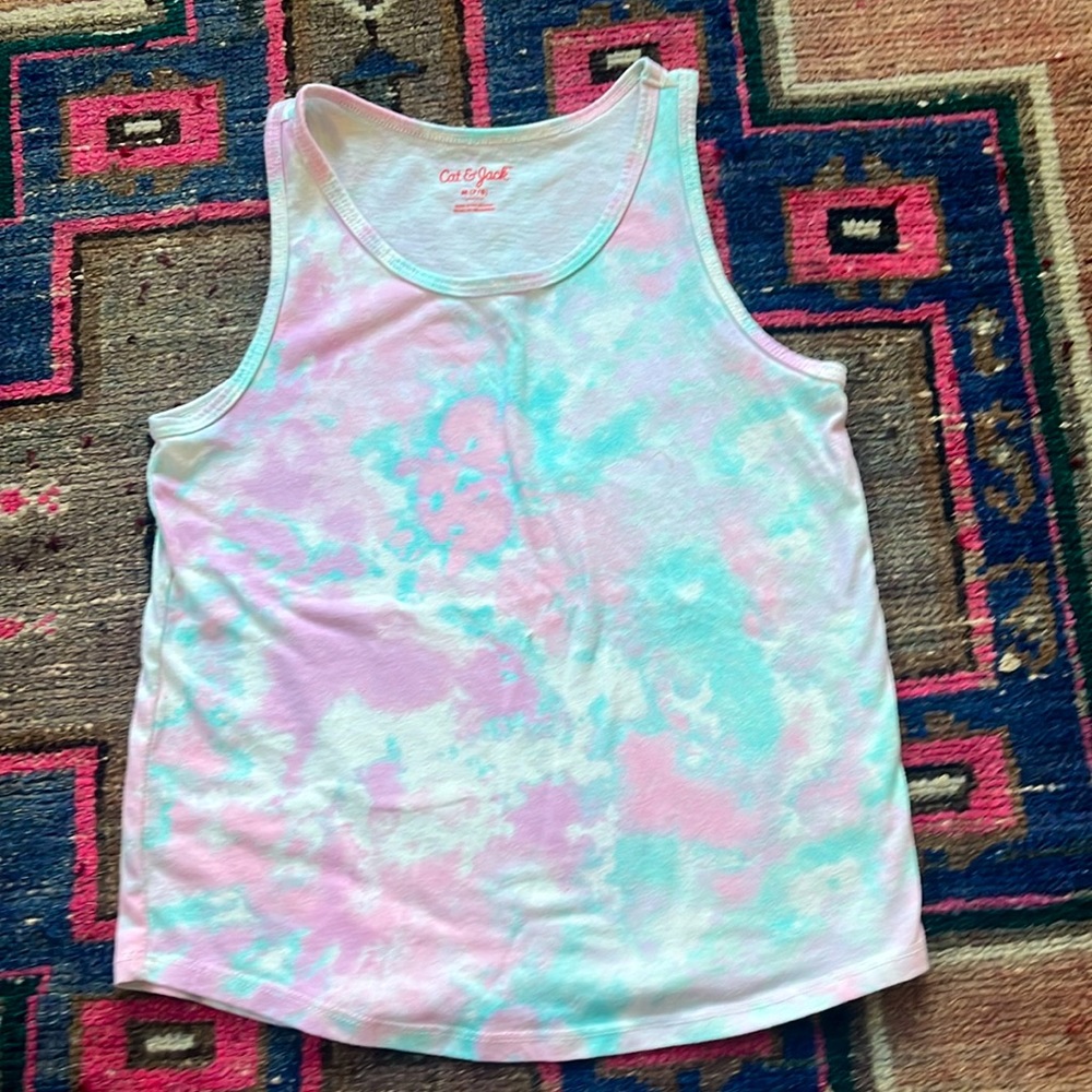 Cat&Jack Pink blue and white tie dye tank top